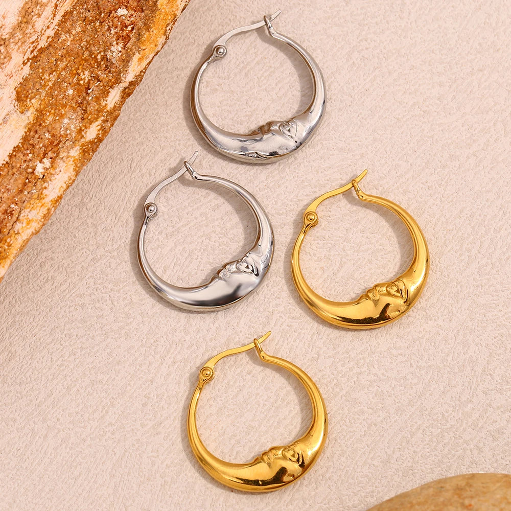18K Gold Plated Moon Hoop Earrings