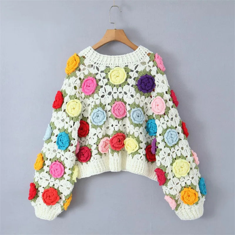 3D Rose Handmade Crochet Cardigan – Festigal - Main Image