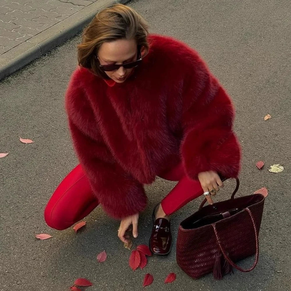 Cropped Faux Fur Bomber Jacket