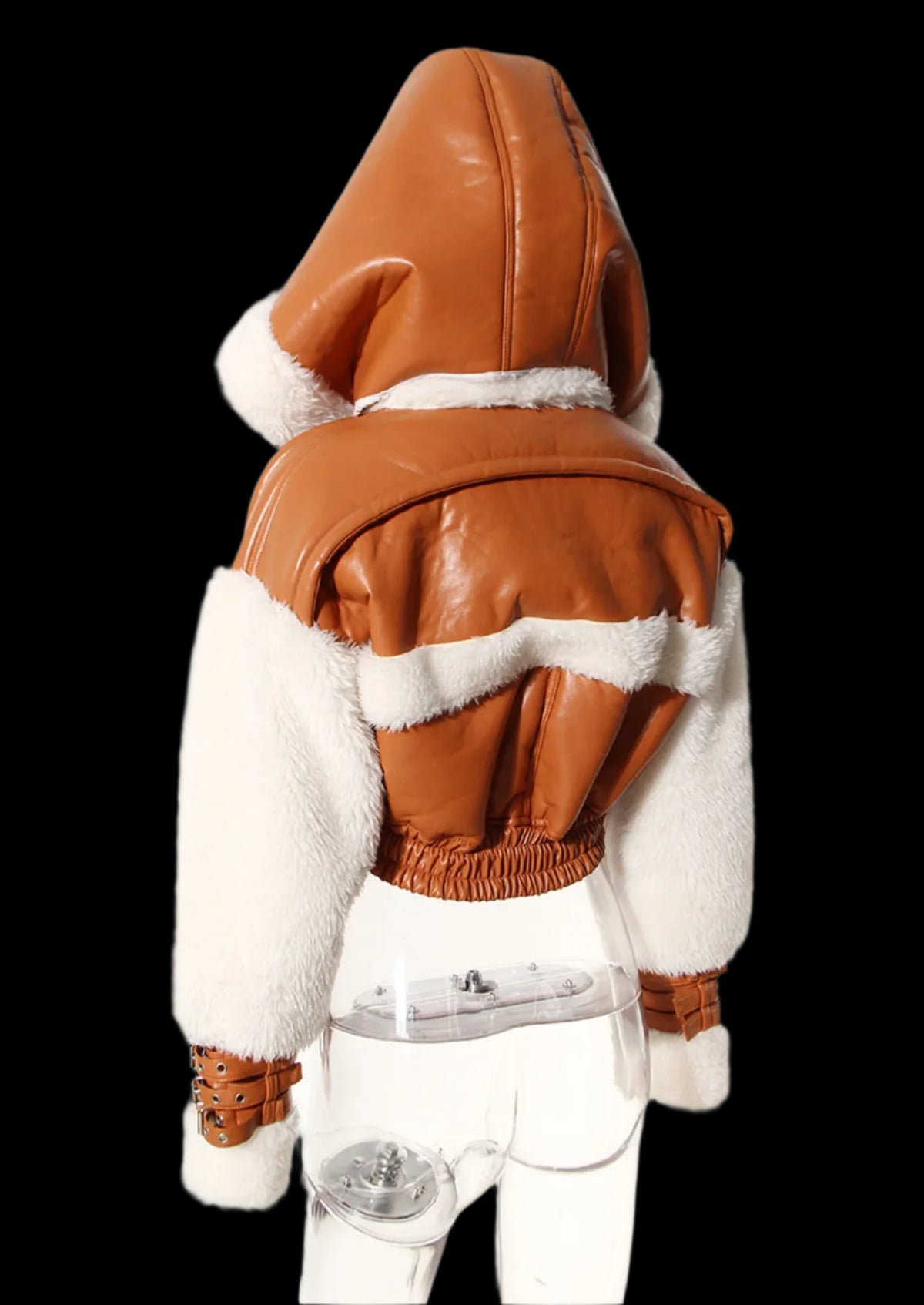 Faux Leather Patchwork Bomber Jacket - Festigal