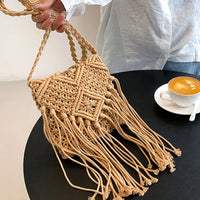 Fringed Woven Crochet Crossbody Bag