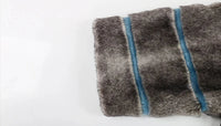 Grey and Blue Striped Faux Fur Coat