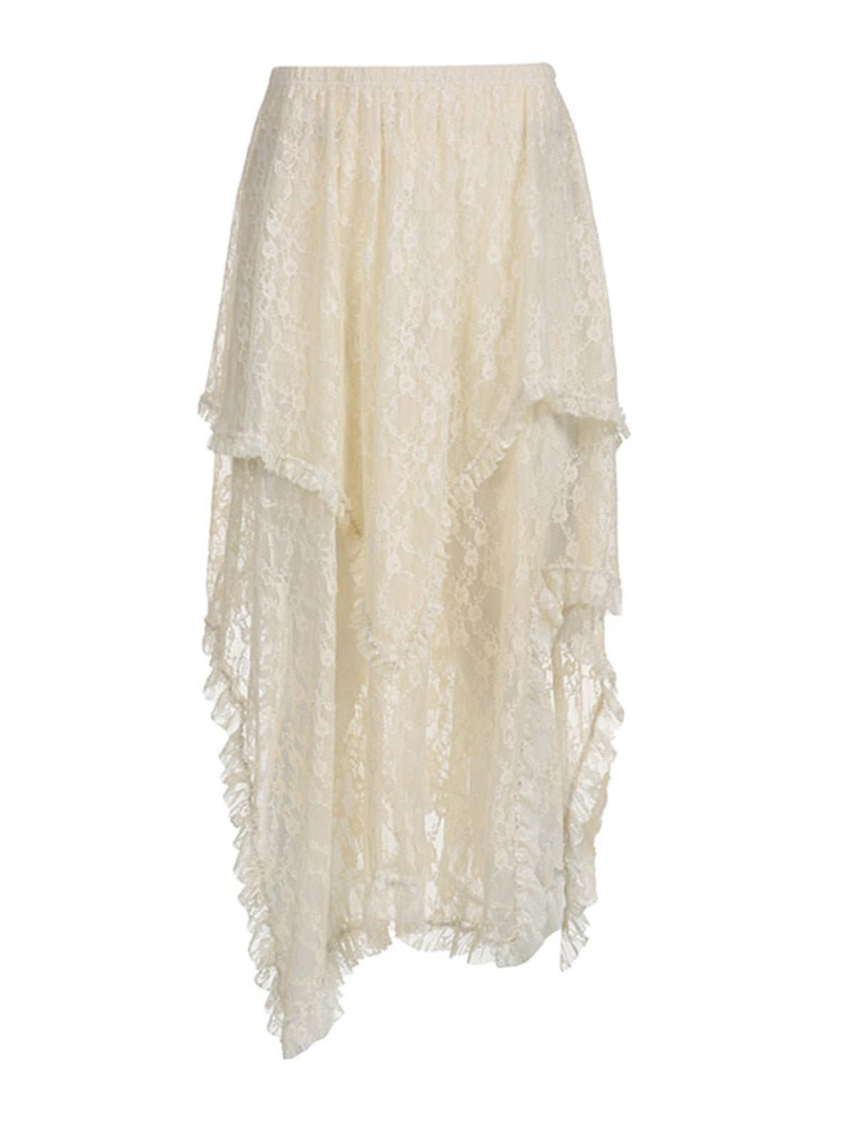 Asymmetical White Lace Boho Midi Skirt