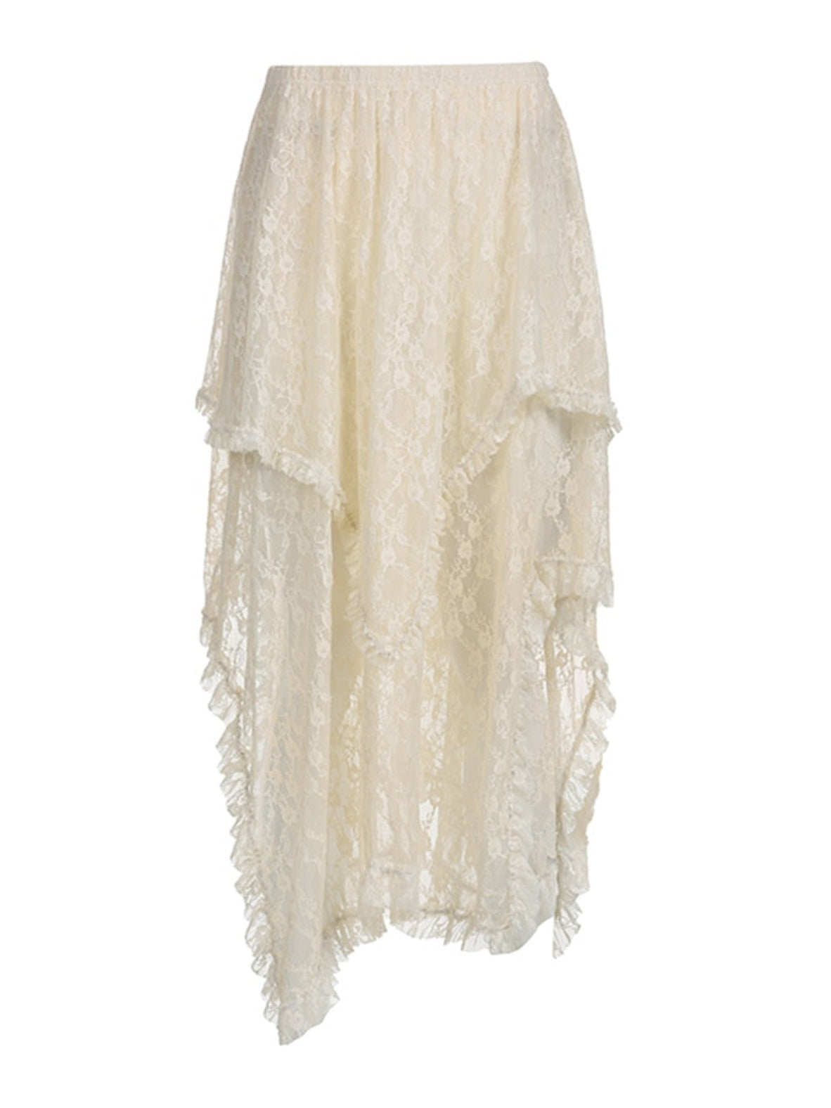 Asymmetical White Lace Boho Midi Skirt - Festigal