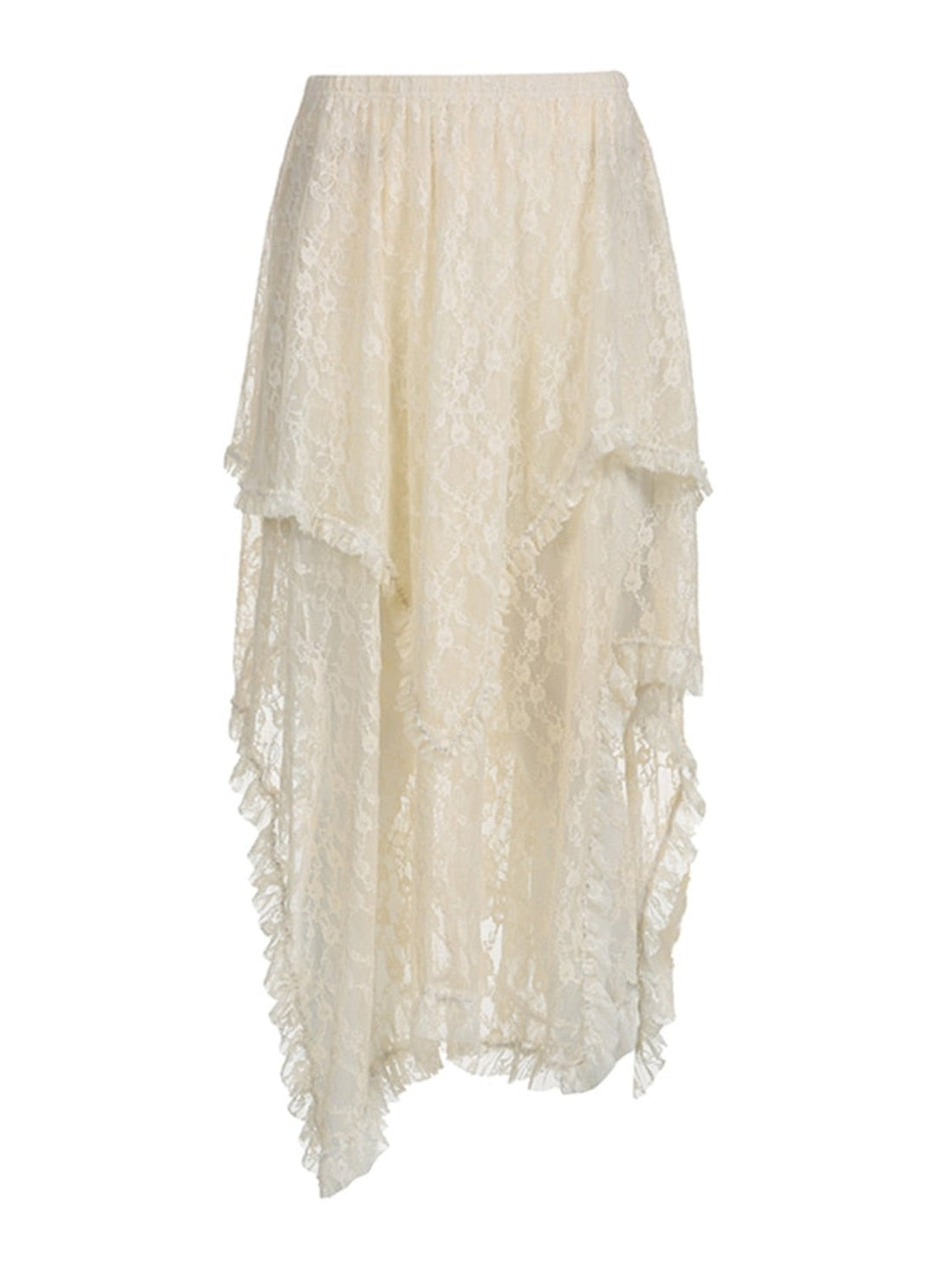 Asymmetical White Lace Boho Midi Skirt - Festigal