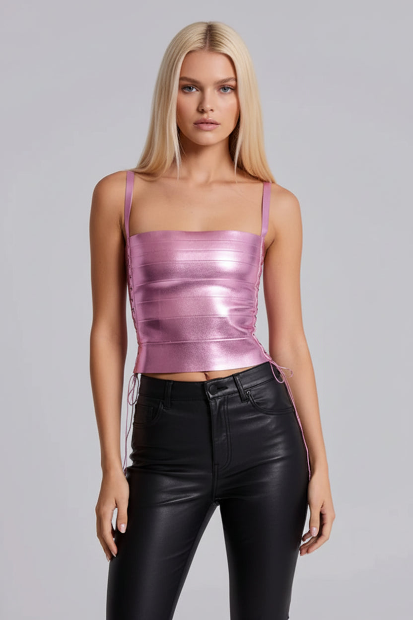 Metallic Bandage Lace Up Top