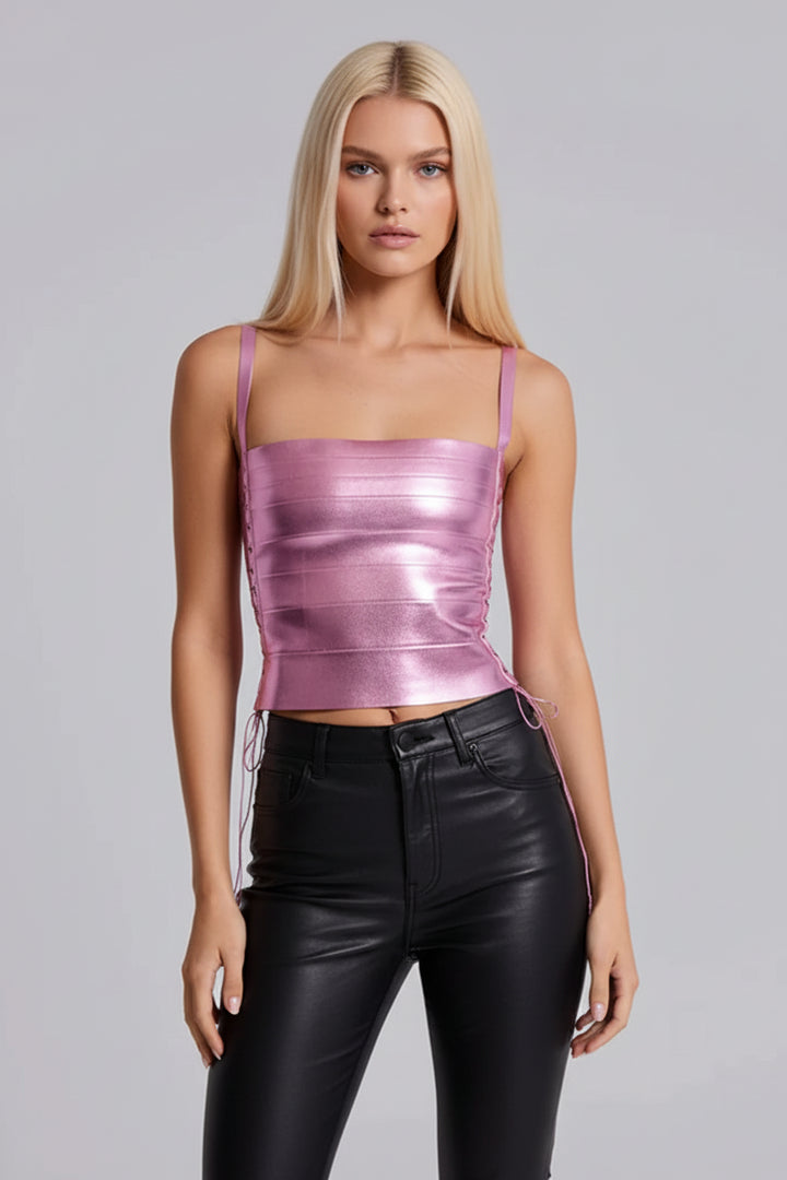 Metallic Bandage Lace Up Top