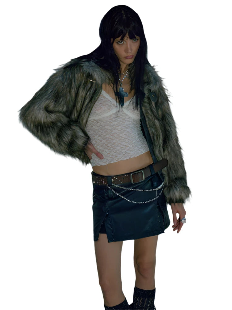 Brown Shaggy Faux Fur Coat - Festigal