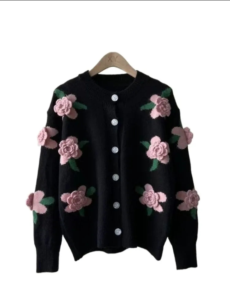 Rose Applique Knit Cardigan - Festigal