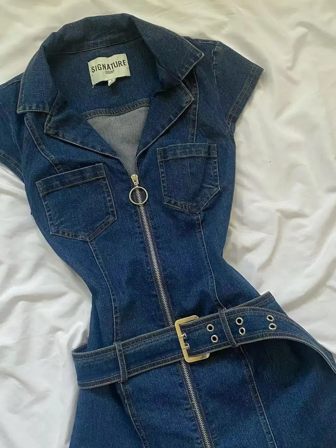 Denim Zip Up Mini Dress - Festigal