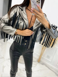 Faux Leather Metallic Tassel Jacket