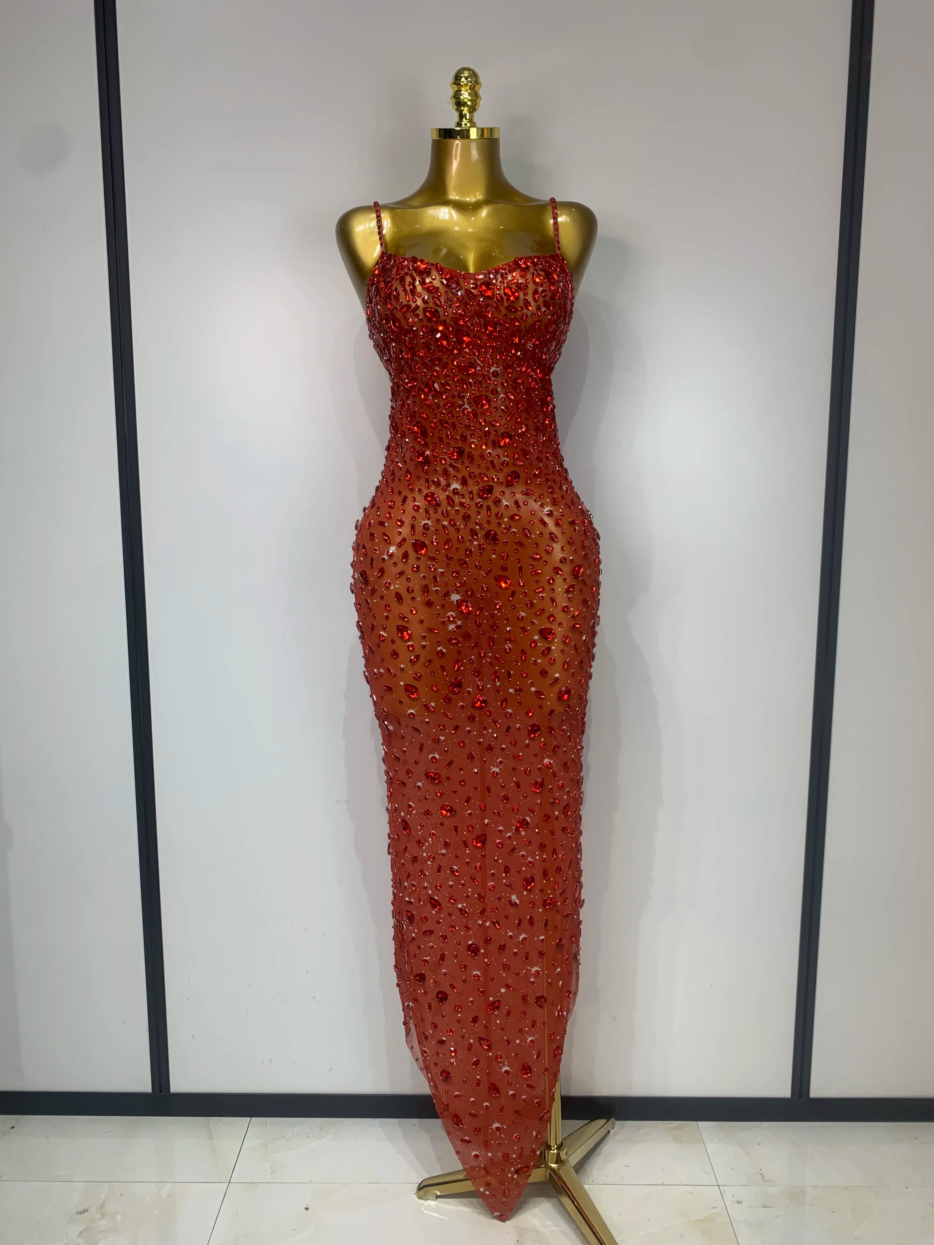 Rhinestone Mesh Maxi Dress