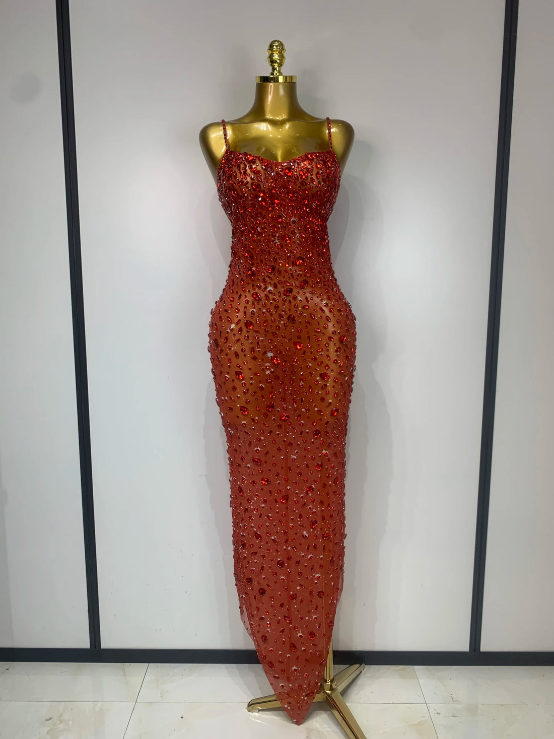 Rhinestone Mesh Maxi Dress