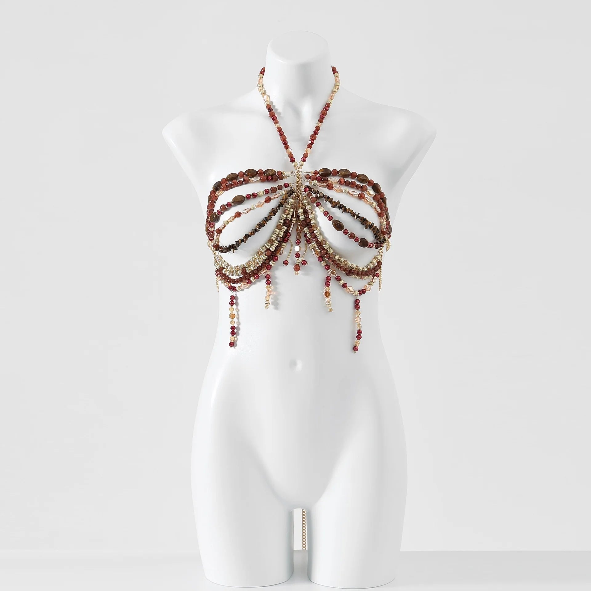 Beaded Tassel Chain Halter Neck Top