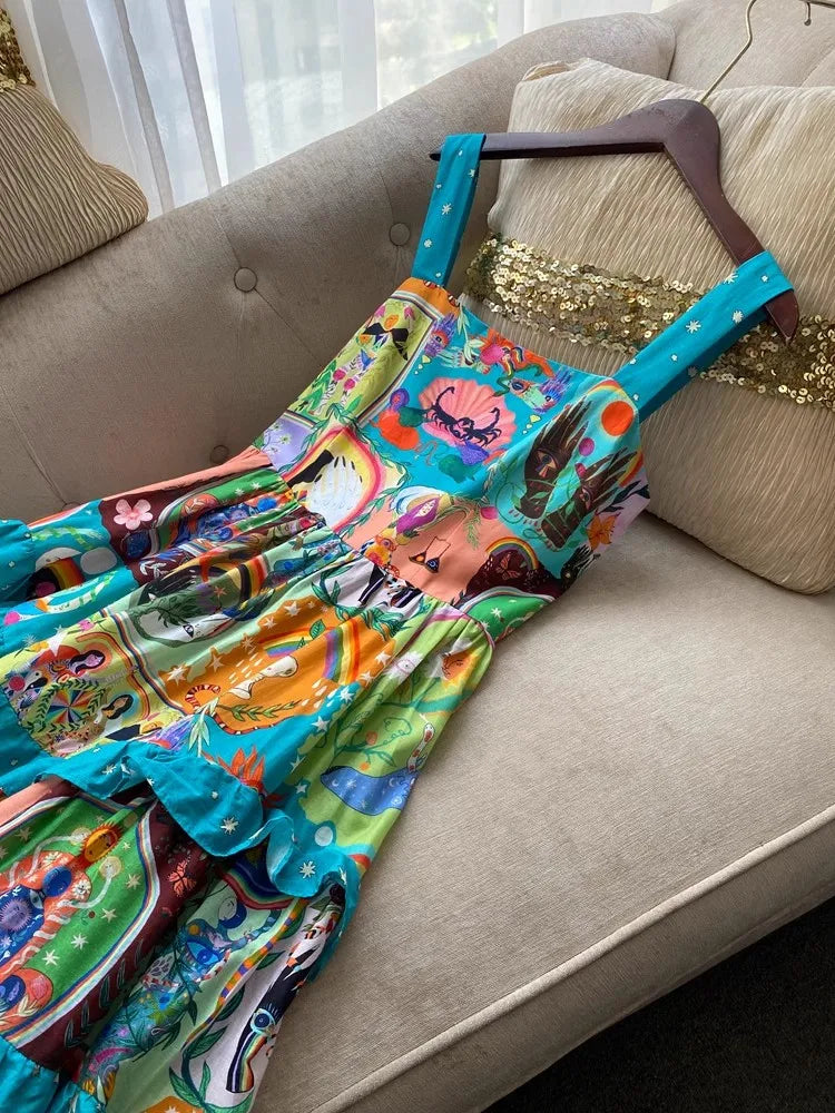 Psychedelic Abstract Ruffled Dress - Festigal