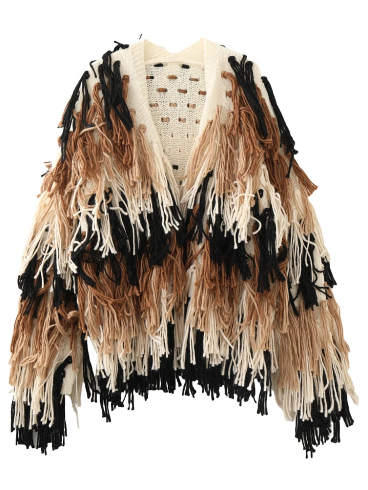 Gradient Tassel Knitted Cardigan - Festigal