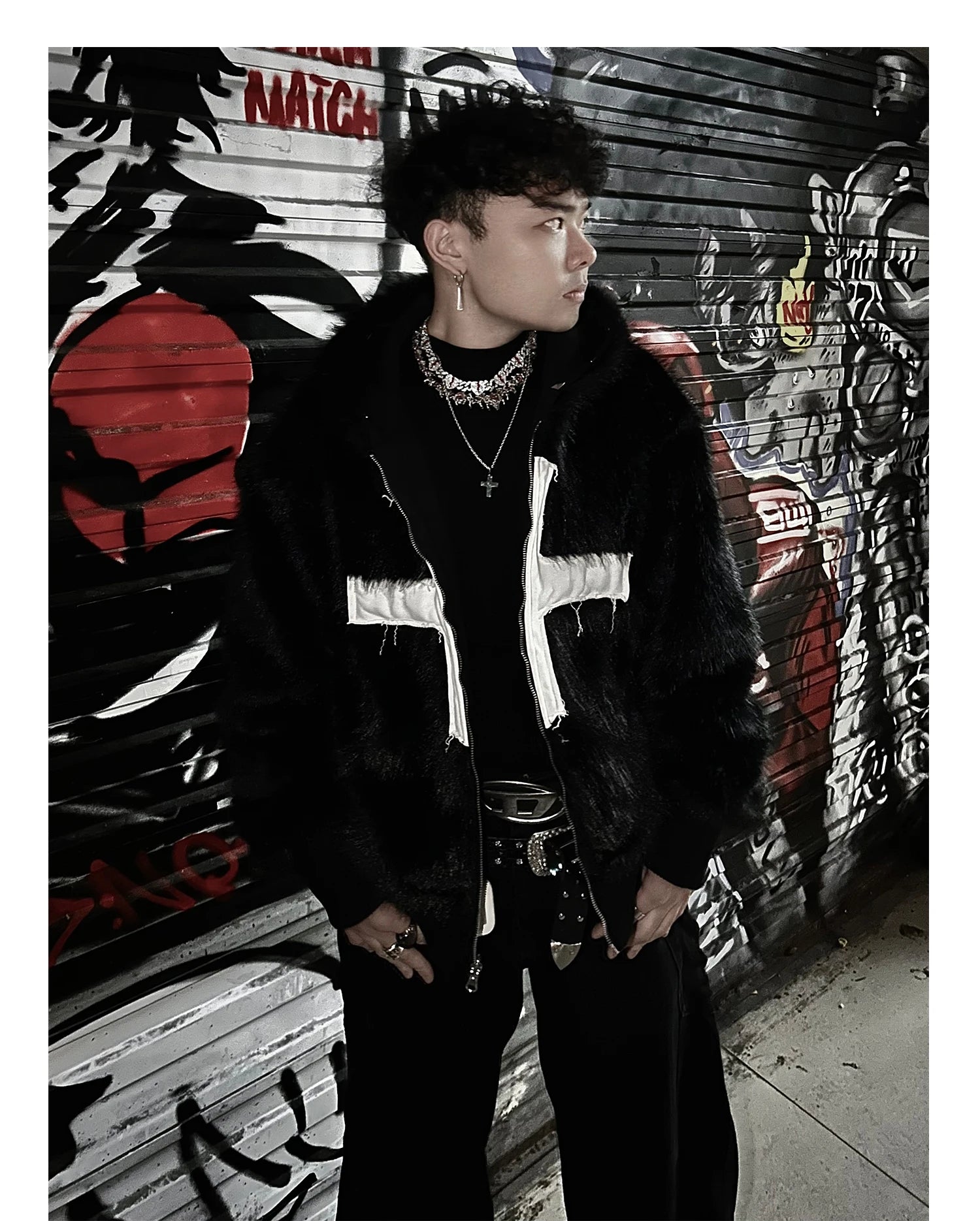 Mens Faux Fur Cross Jacket