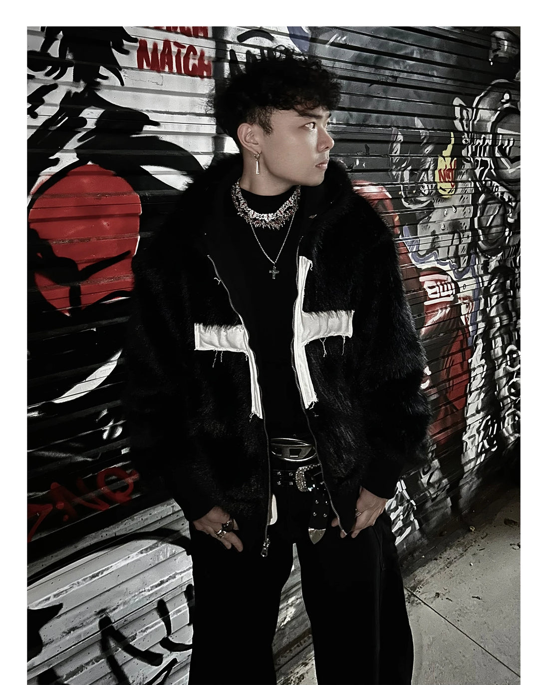 Mens Faux Fur Cross Jacket