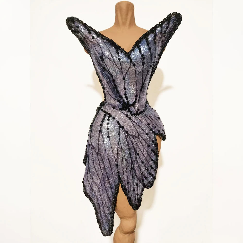 3D Butterfly Wing Asymmetrical Dress