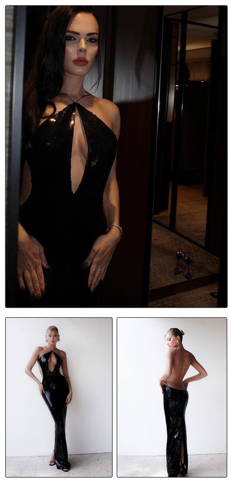 Black Sequin Halterneck Maxi Dress