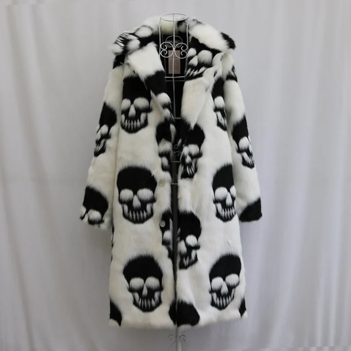Men's Skull Faux Fur Coat - Festigal