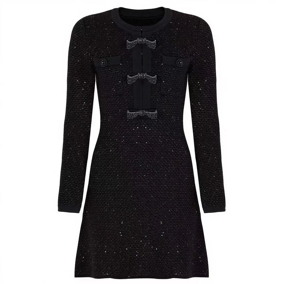 Long Sleeved Bow A-Line Dress