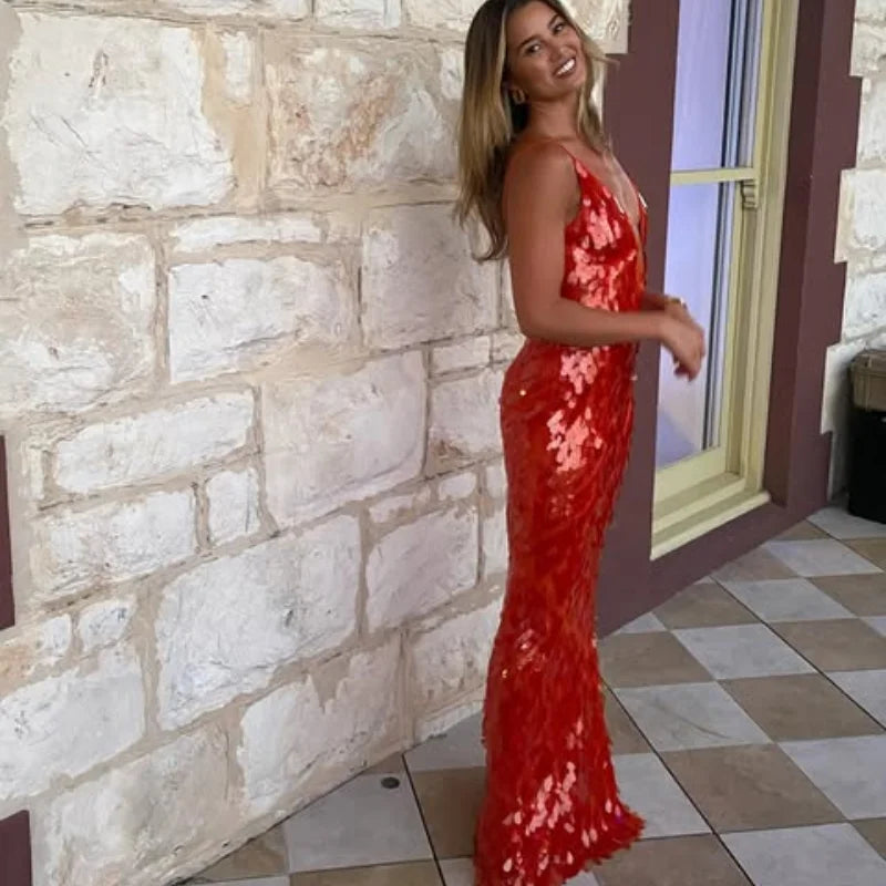 Red Sequin Maxi Dress - Festigal