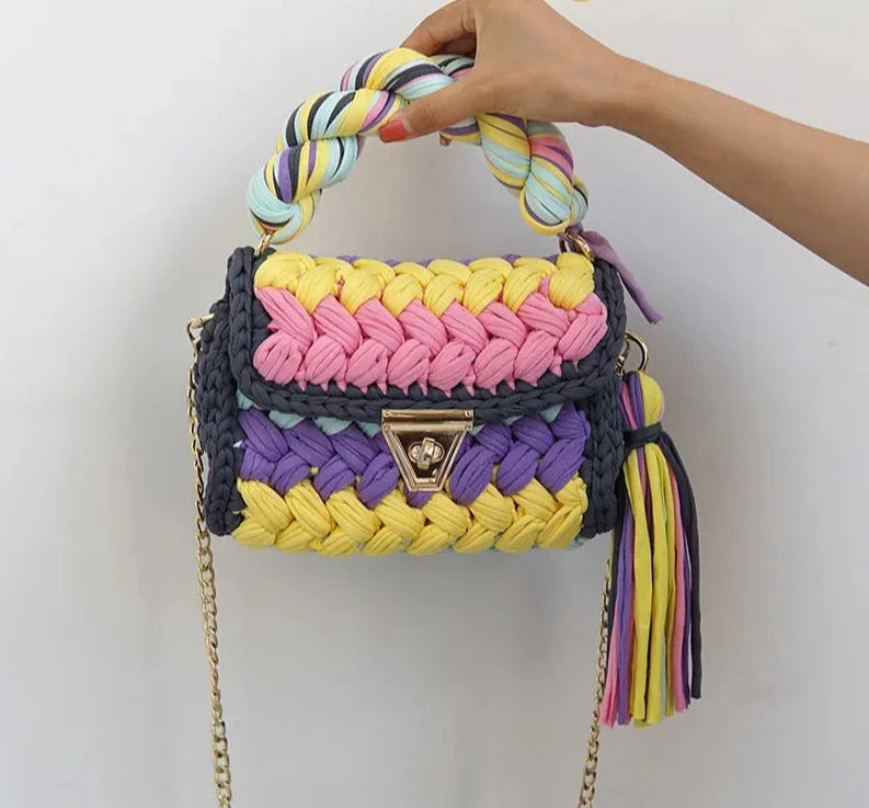 Colourful Crochet Woven Crossbody Bag - Festigal