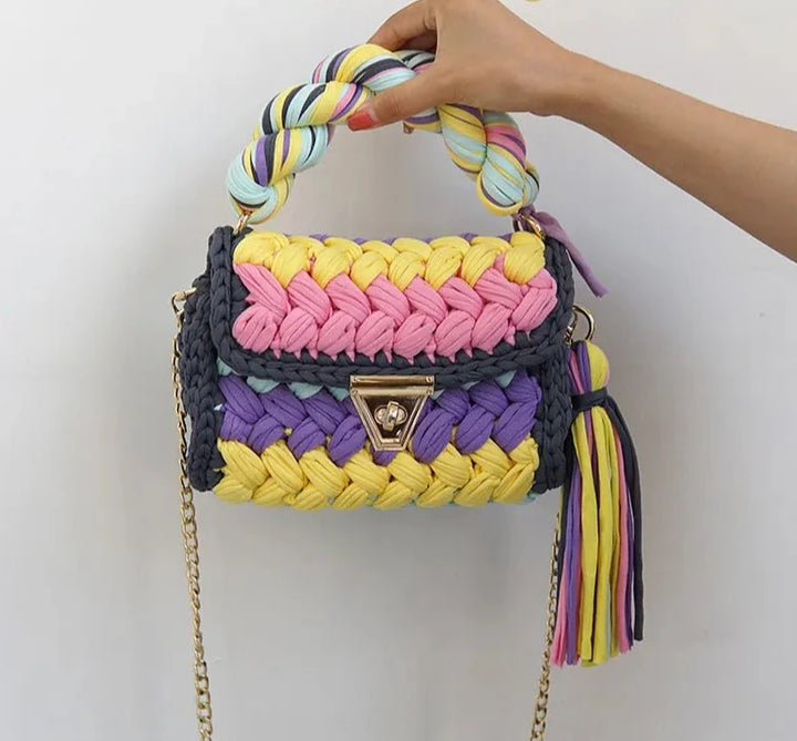 Colourful Crochet Woven Crossbody Bag - Festigal