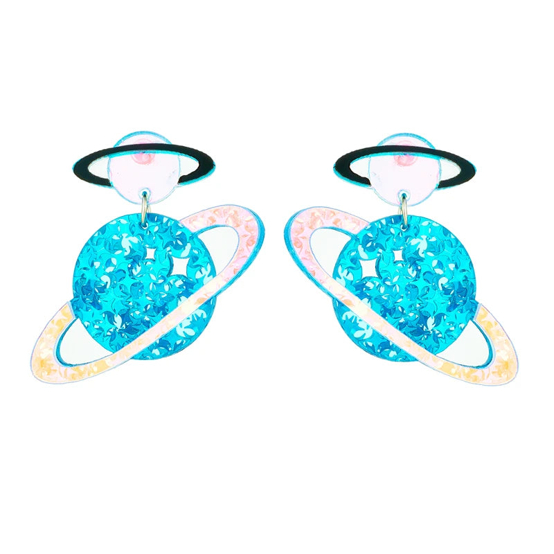 Holographic Saturn Earrings