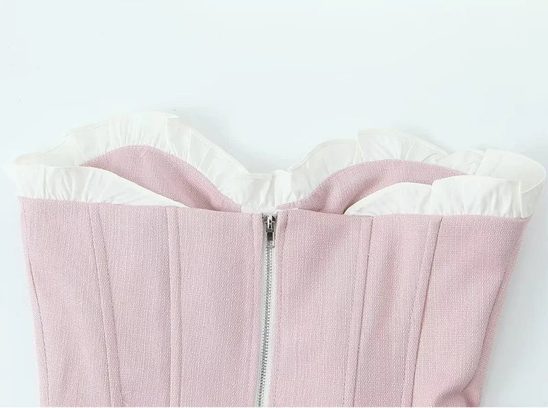 Pink Boned White Ruffle Corset - Festigal