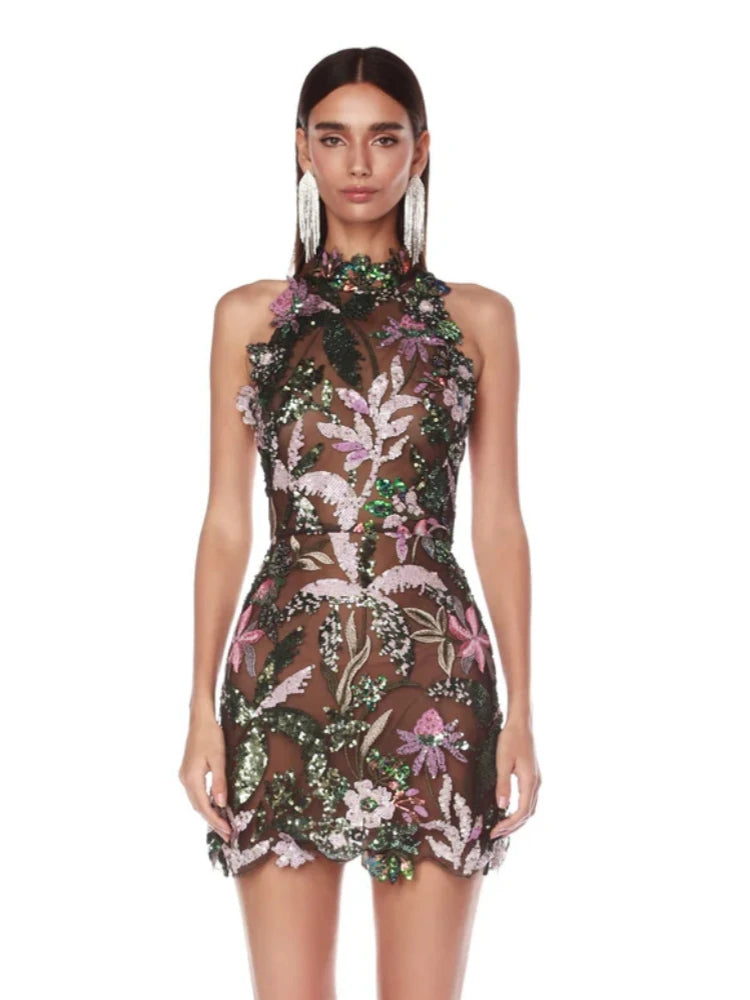 Tropicana Embroidered Sequin Dress