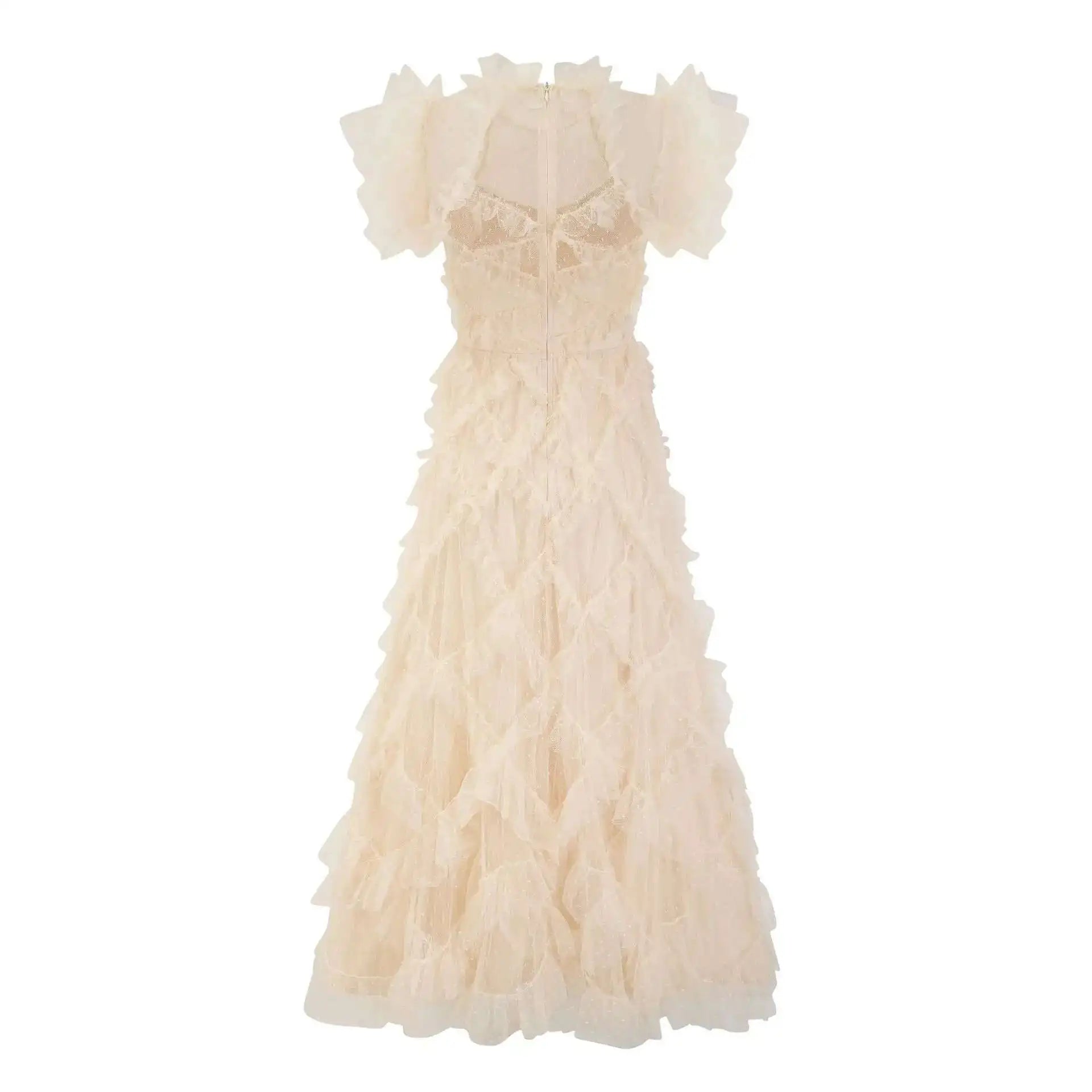 Floral Ruffled Embroidered Maxi Dress