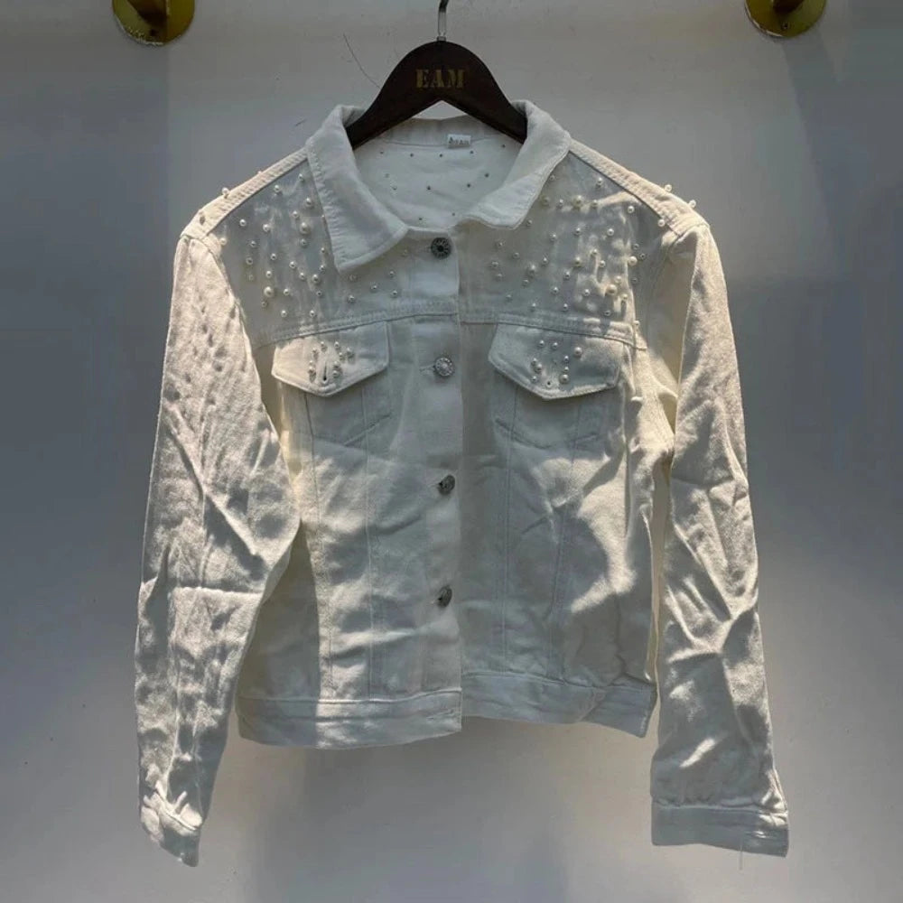 Pearl Embellished Denim Jacket - Festigal