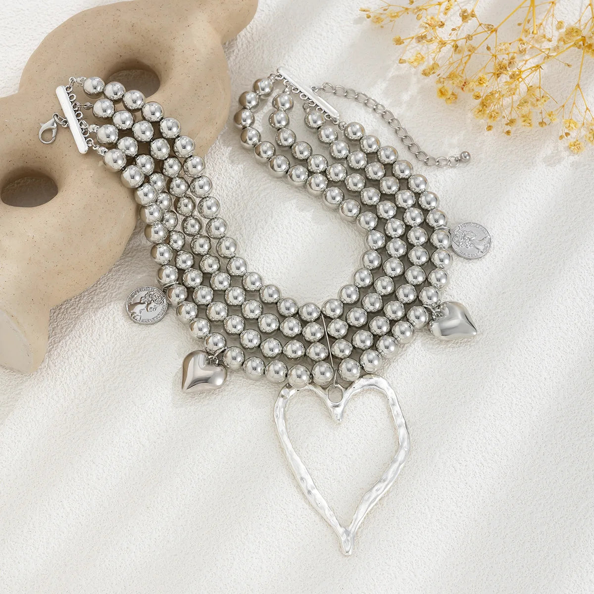 Multi-Layered Beaded Heart Necklace - Festigal