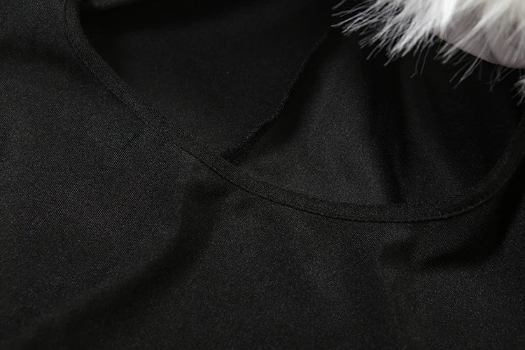 Fur Cut Out Wet Look Bodysuit