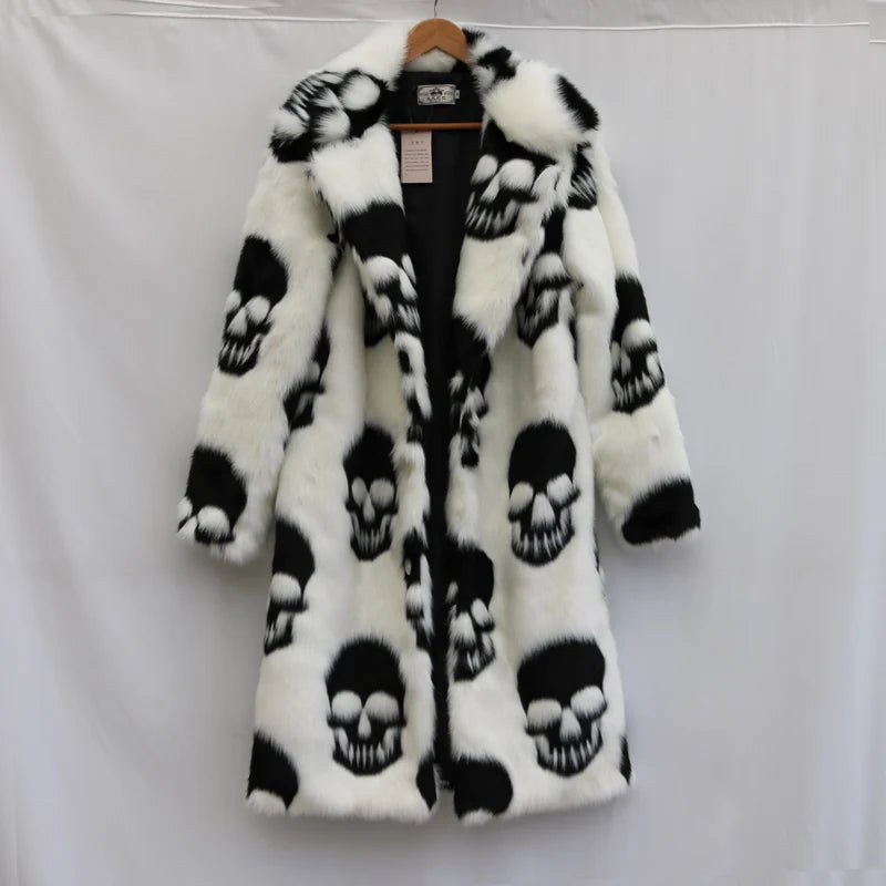 Men's Skull Faux Fur Coat - Festigal