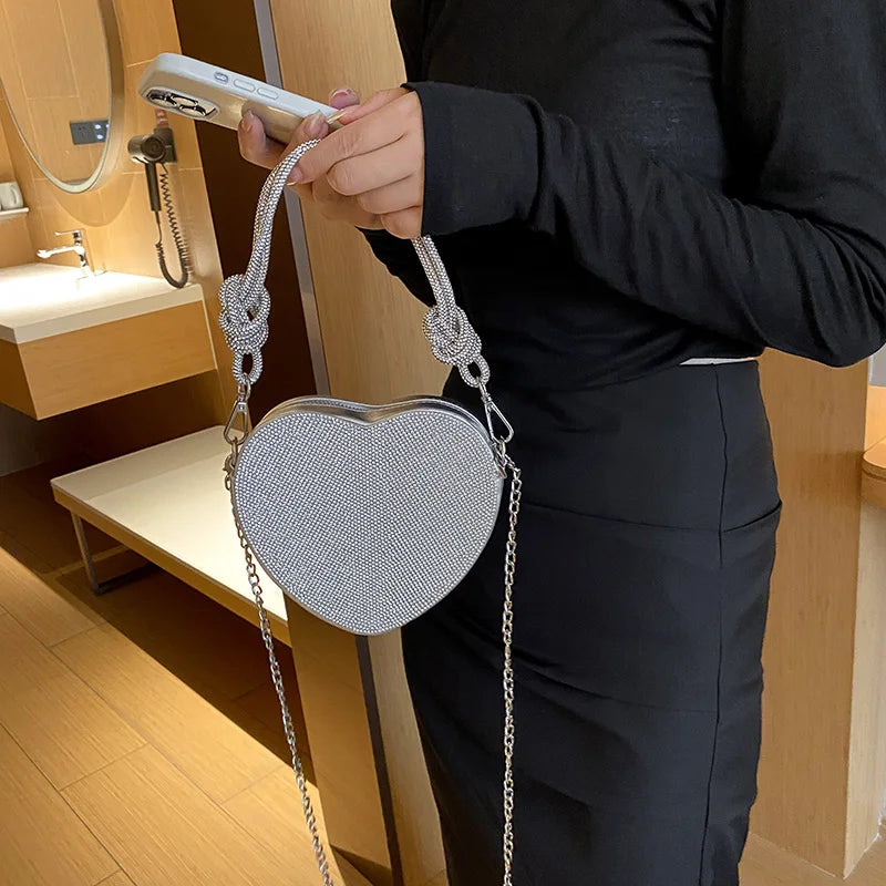 Rhinestone Heart Crossbody Bag - Festigal