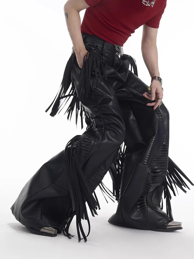 Fringed Faux Leather Men's Pants - Festigal