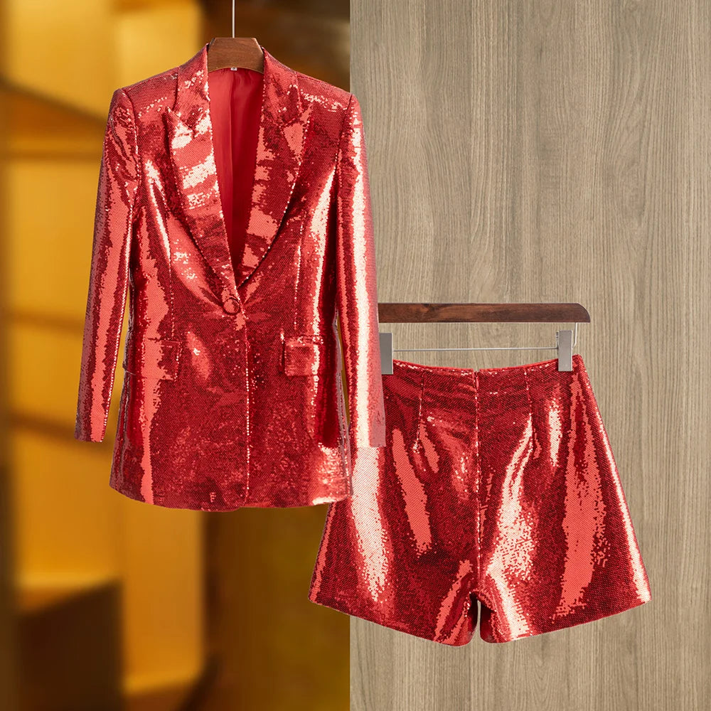 Glitter Sequinned Blazer Shorts Suit - Festigal