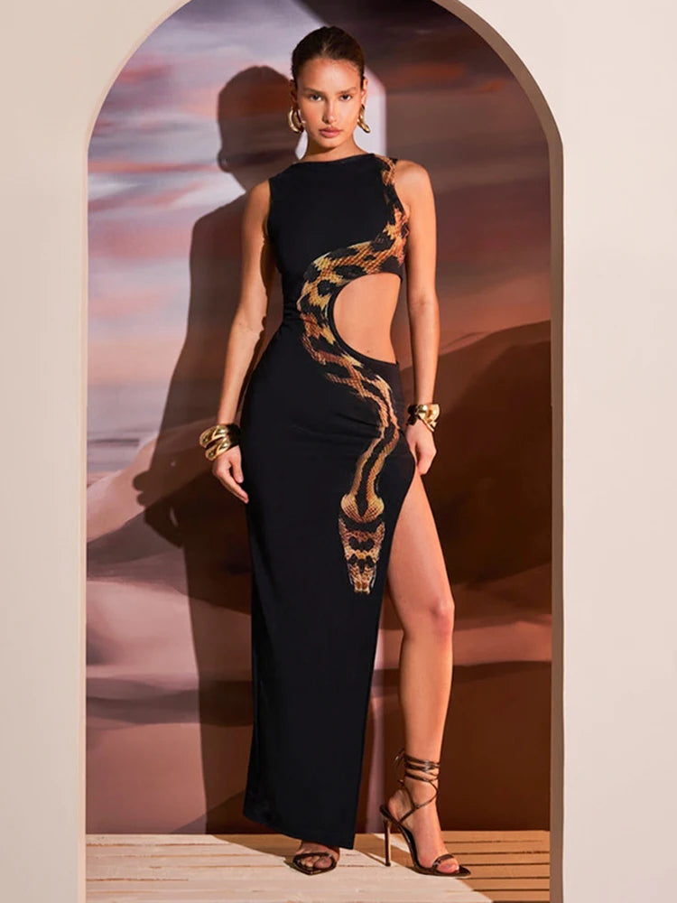 Snake Cut Out Maxi Dress - Festigal