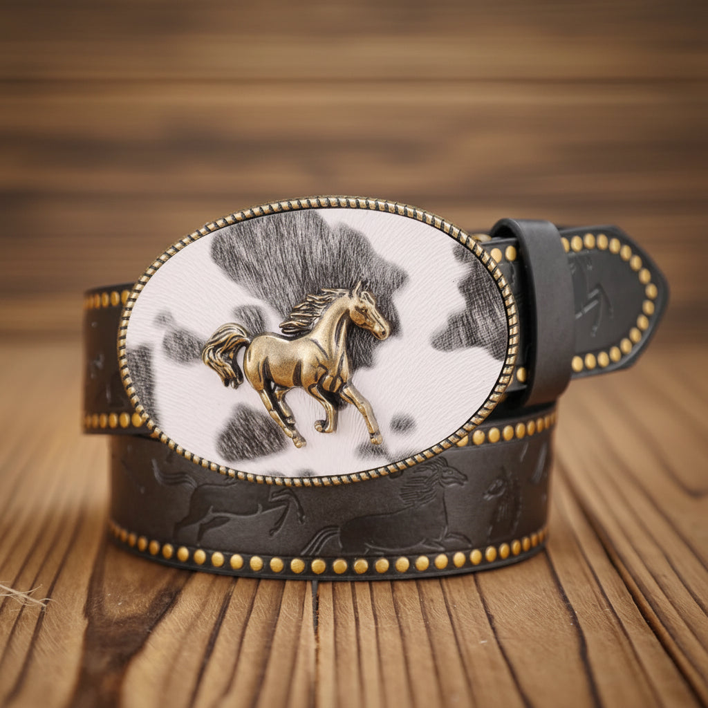 Horse Faux Leather Buckle Belt