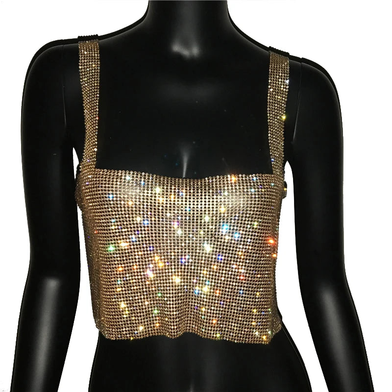 Shiny Metal Effect Rave Mesh Halter - Festigal