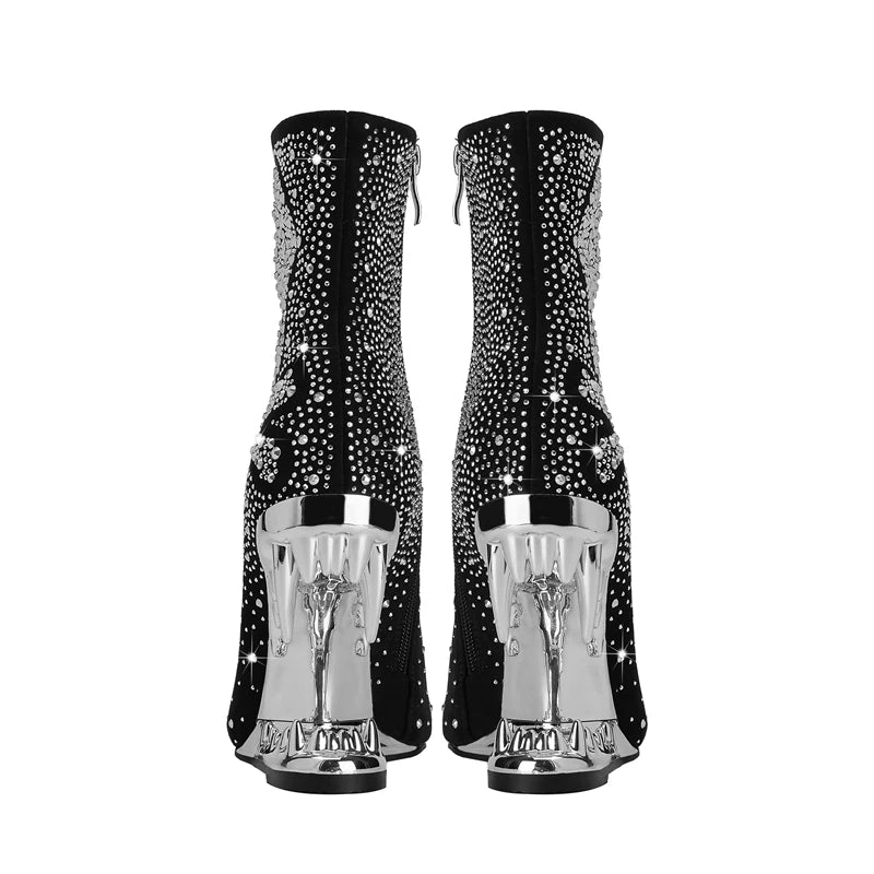 Sparkly Skull Toothed Heel Boots - Festigal