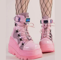 Punk Pink Black White Platform Boots - Festigal