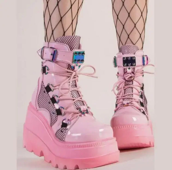 Punk Pink Black White Platform Boots - Festigal