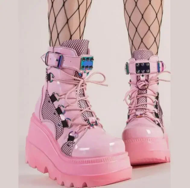 Pink punk boots best sale