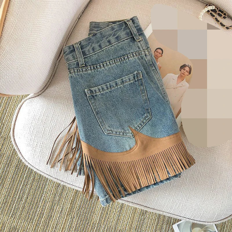 Western Denim Tassel Skirt