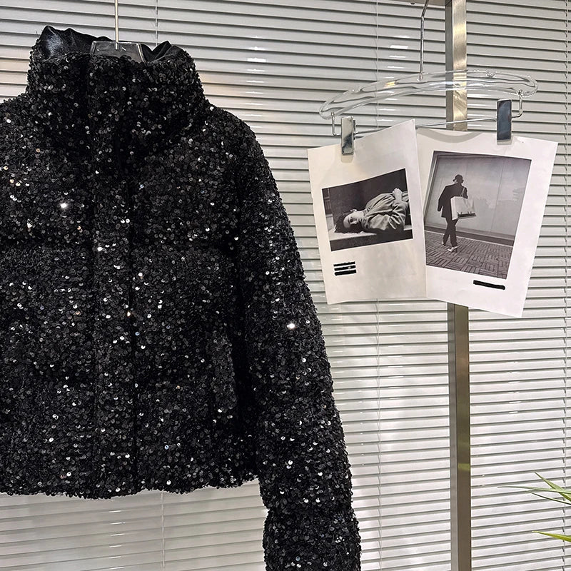 Sequin Puffer Bomber Jacket
