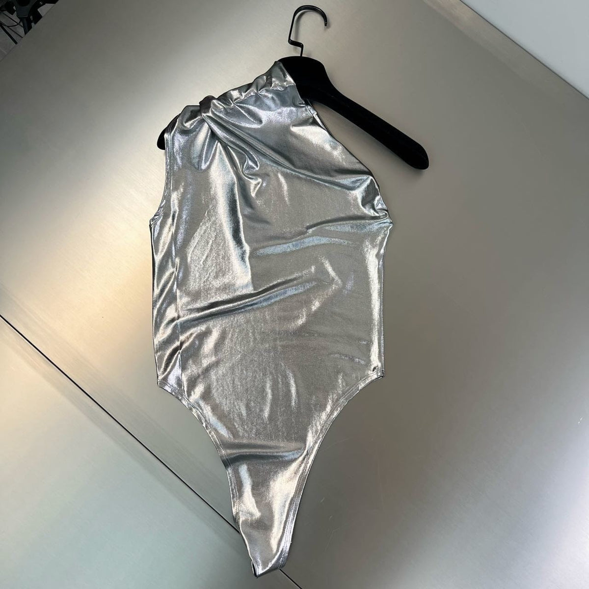 Holographic Silver One Shoulder Bodysuit
